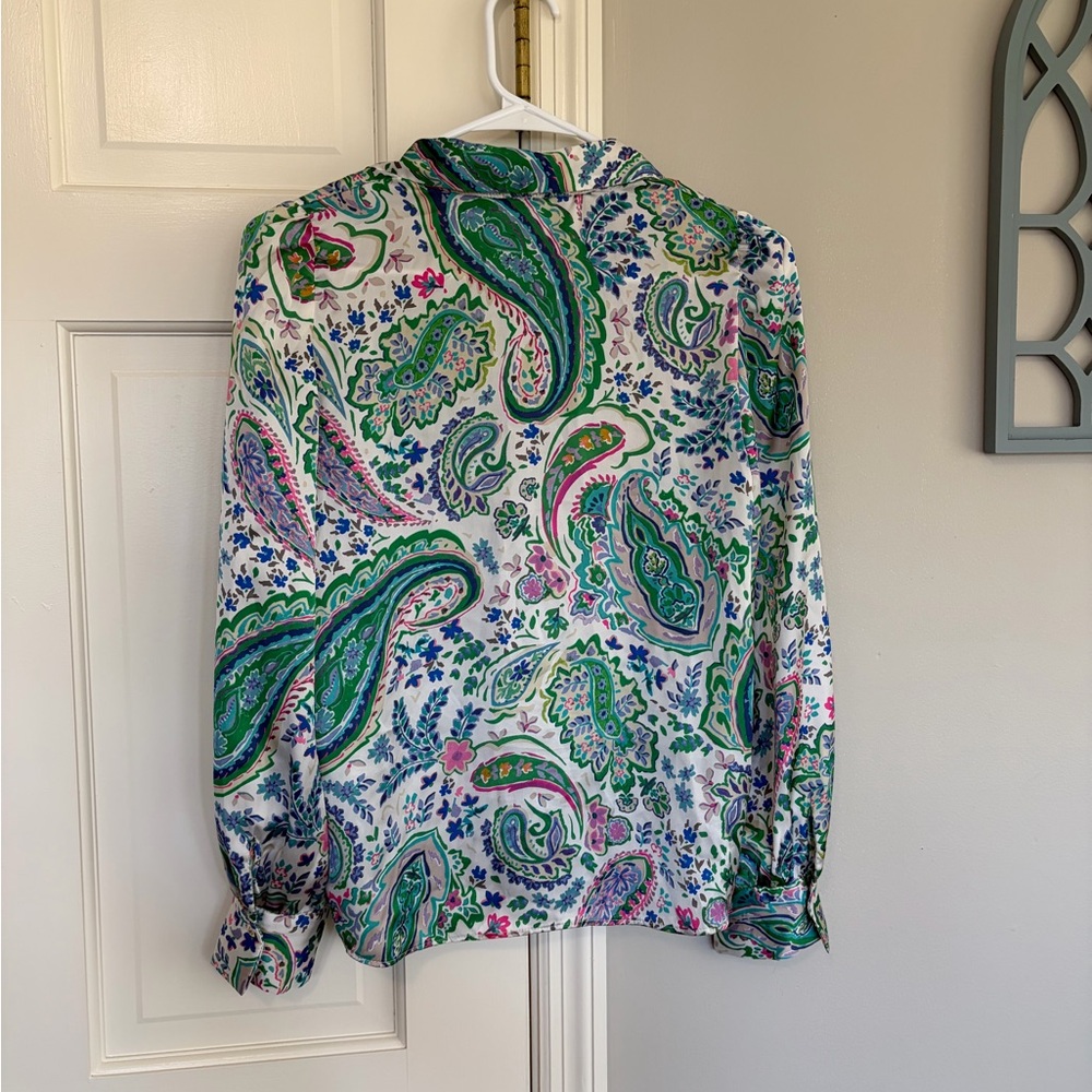 Zara Green & White Paisley Button-Up Blouse - Picture 3 of 4